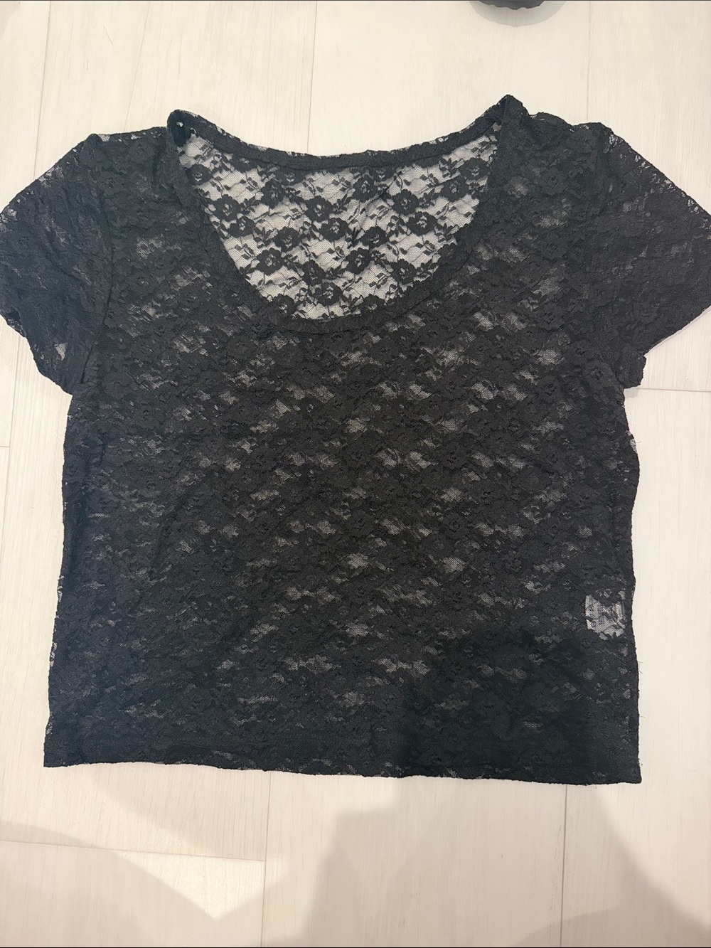 Brandy Melville Black Floral Lace Short Sleeve Tee